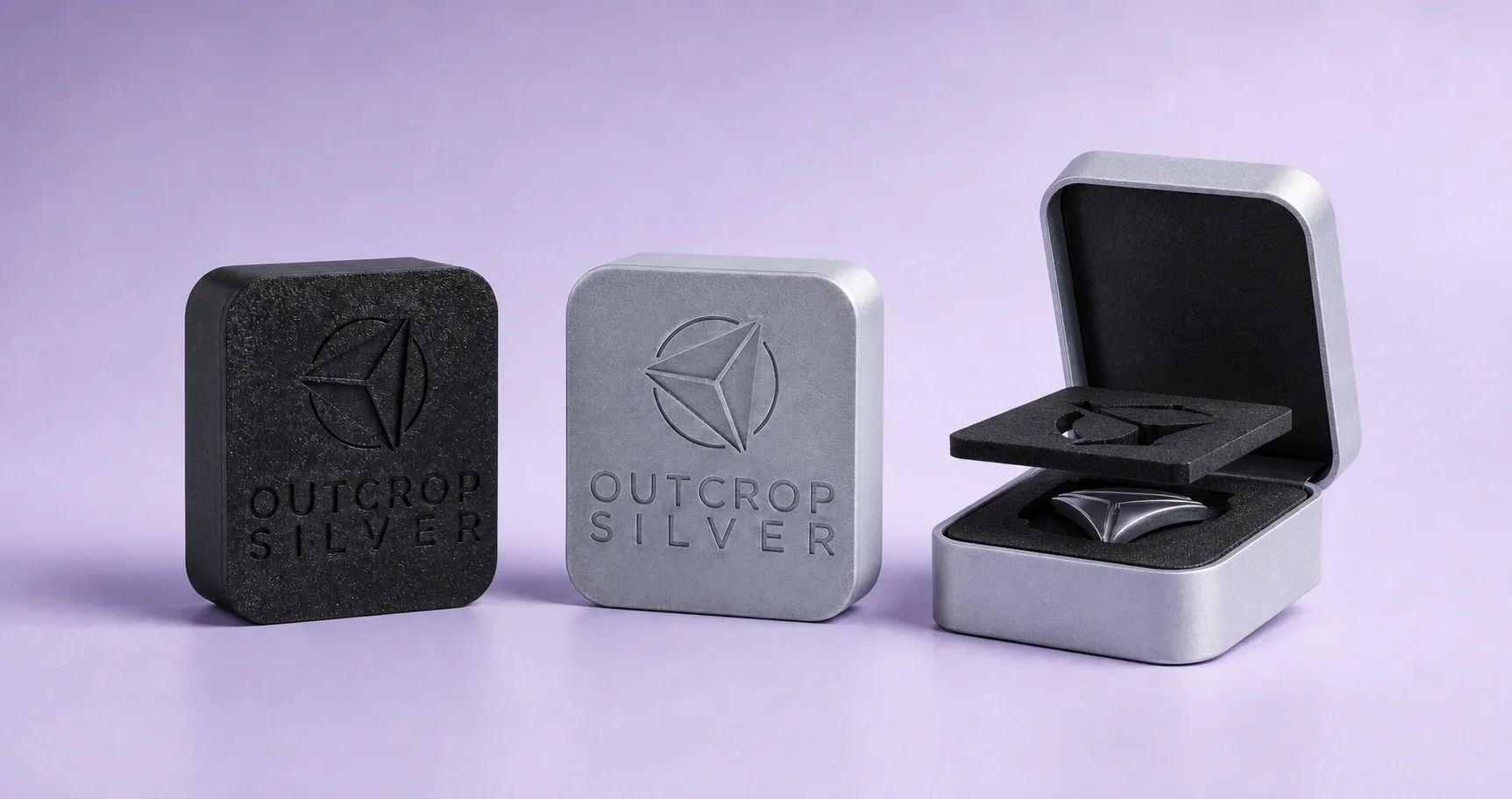 Custom black and silver branded packaging with a fitted product insert
